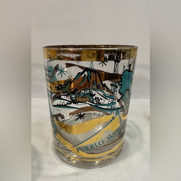 Rare Set of 5 MCM Norma Jean Wright 24k Gold & Turquoise Oil & Gas Bar Glasses - Picture 5 of 15